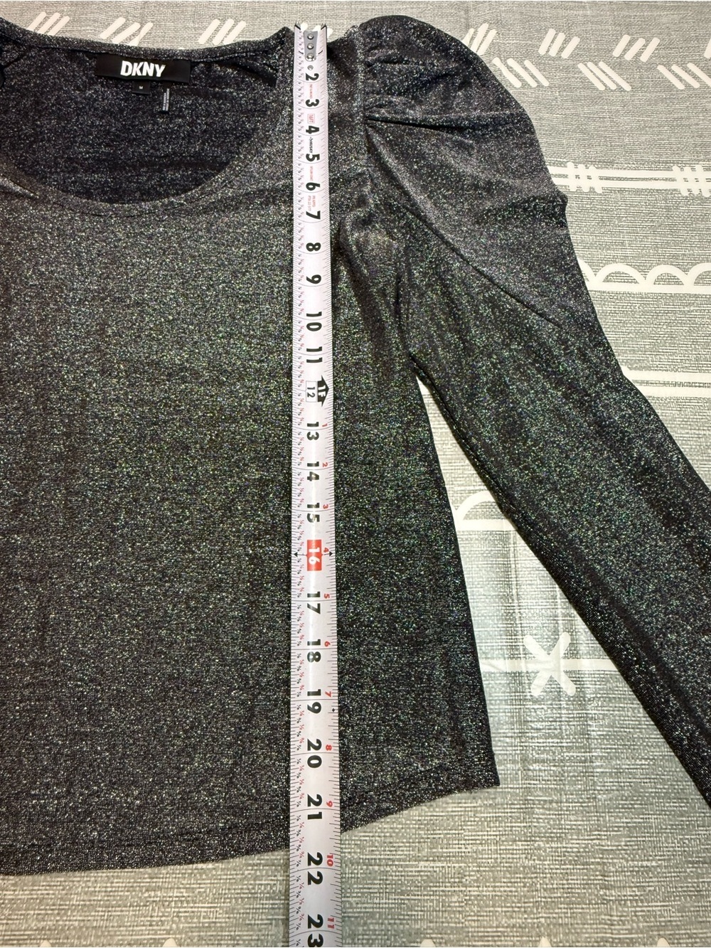 DKNY Metallic Shimmer Puff Sleeve Top - Picture 8 of 8